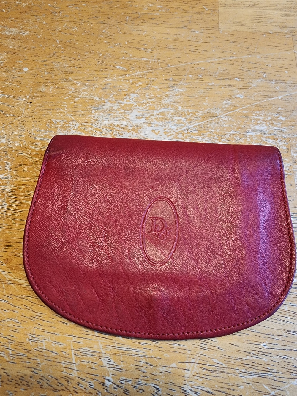 vintage red leather Christian Dior small wallet or coin/card compact case
